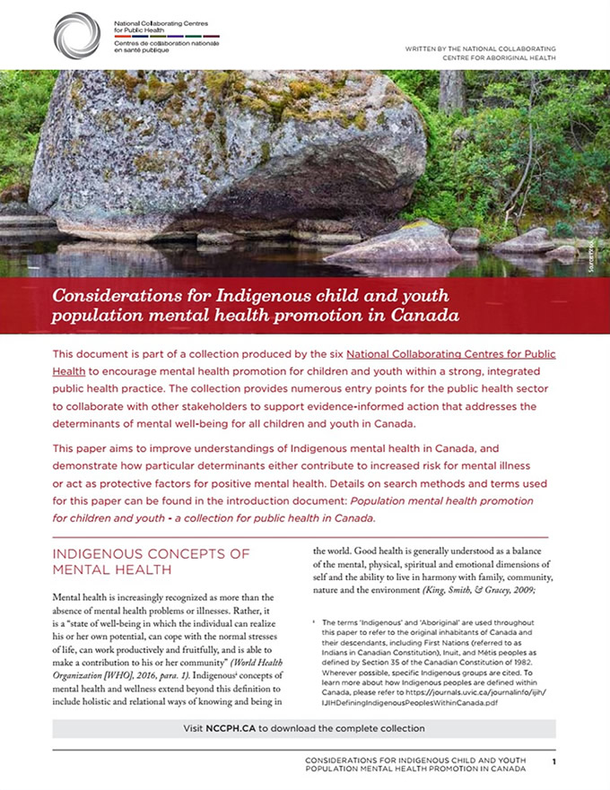 PDF Document Link: Considerations for Indigenous child and youth population mental health promotion in Canada