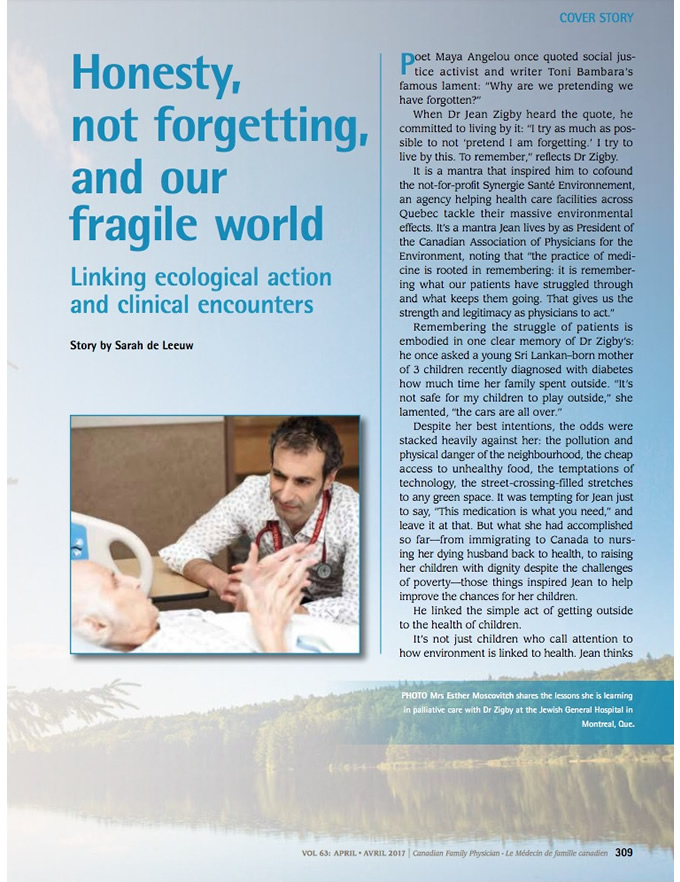 Honesty, not forgetting, and our fragile world: Linking ecological action and clinical encounters