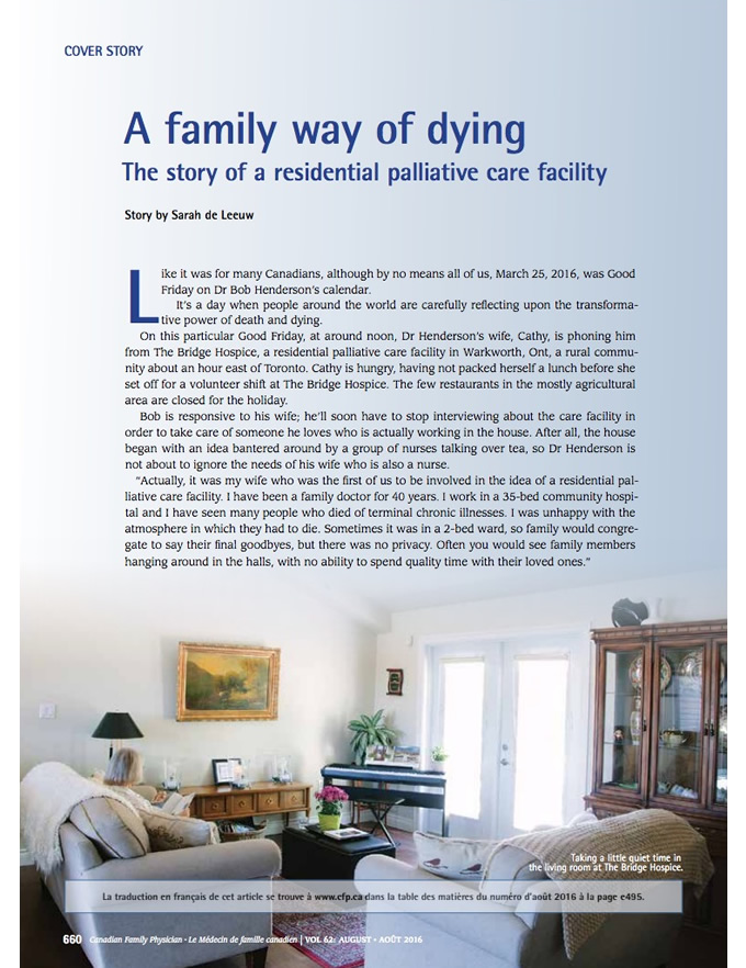 A family way of dying: The story of a residential palliative care facility